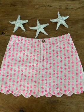 Lilly Pulitzer Pink Pineapples Patterned Scallop Hem Women's Skirt Skort Size 0